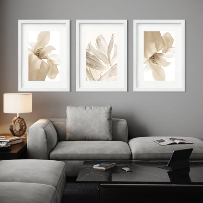 Kit 3 Quadros Grandes Pétalas Flores Beges - 60x48cm - Image 2