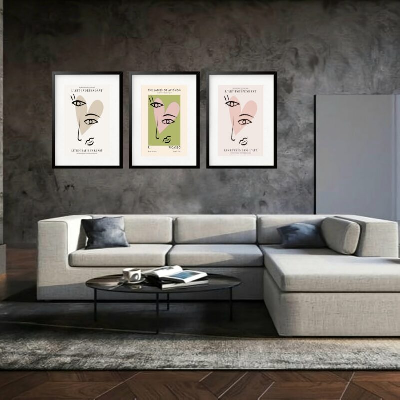 Kit 3 Quadros Grandes Picasso L'art Indépendant Collection 60x48cm