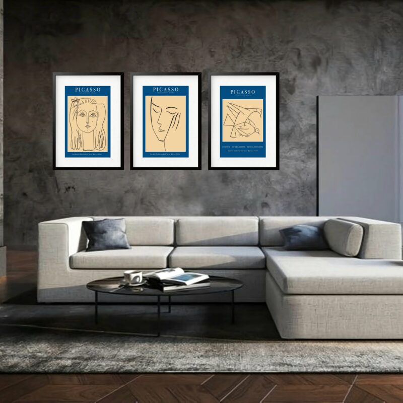 Kit 3 Quadros Grandes Picasso Les Dejeuners Dessins Collection 60x48cm