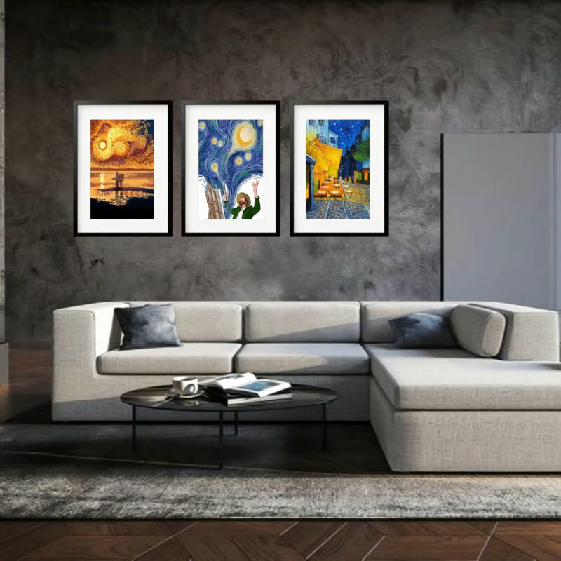 Kit 3 Quadros Grandes Releitura Van Gogh 60x48cm