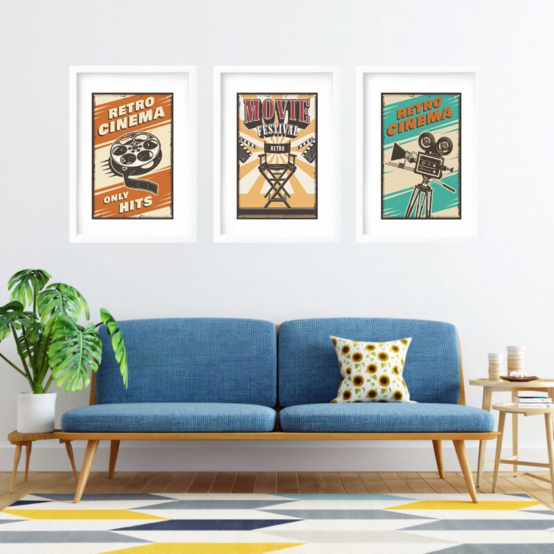 Kit 3 Quadros Grandes Retro Cinema 60x48cm - Image 2