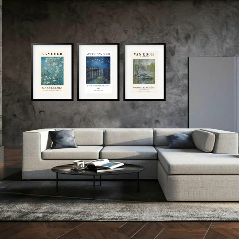 Kit 3 Quadros Grandes Van Gogh Collors Series Collection 60x48cm