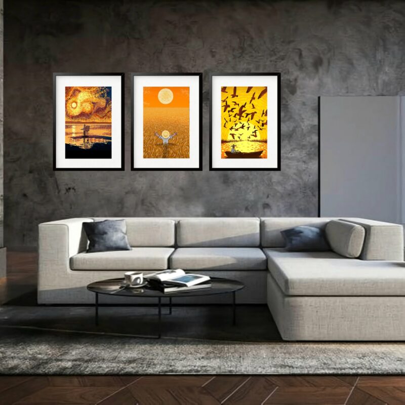 Kit 3 Quadros Grandes Van Gogh Releitura Collection I 60x48cm