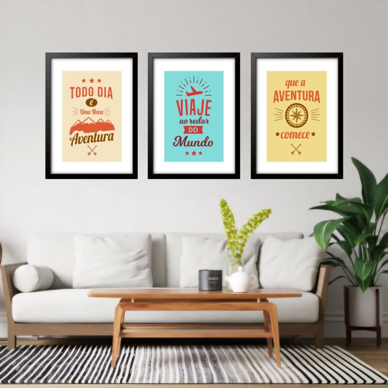 Kit 3 Quadros Grandes Viagem 60x48cm