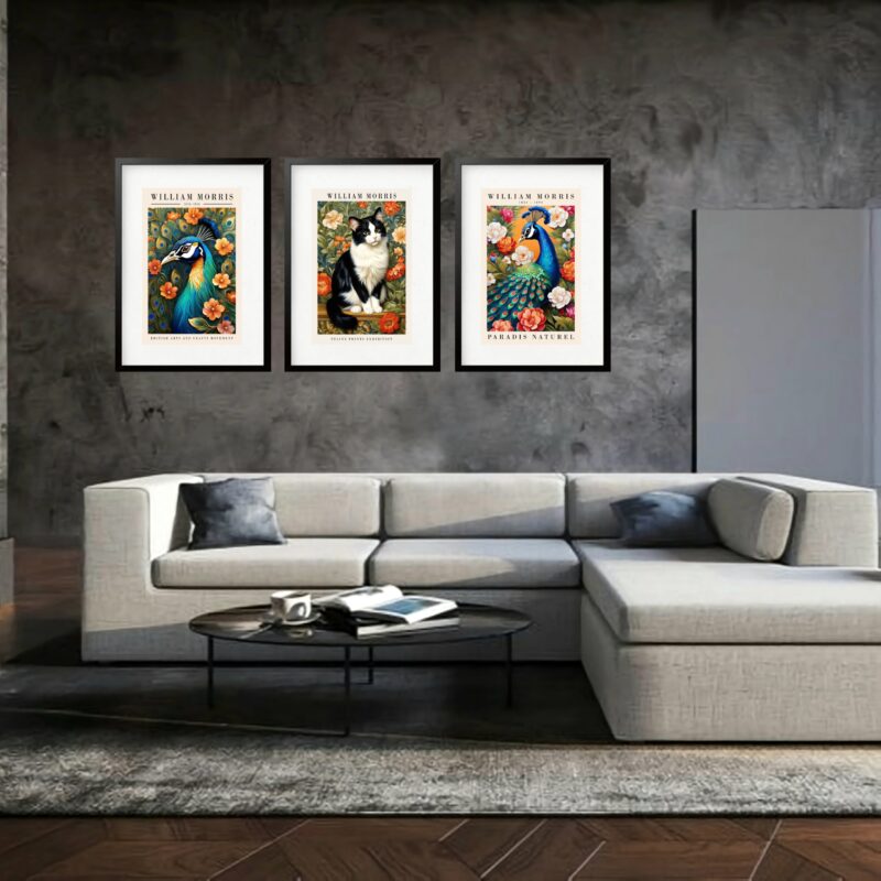 Kit 3 Quadros Grandes William Morris Collection 60x48cm
