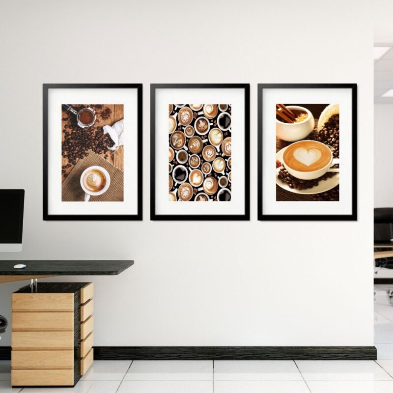 Kit 3 Quadros Grandes Xícaras Café 60x48cm