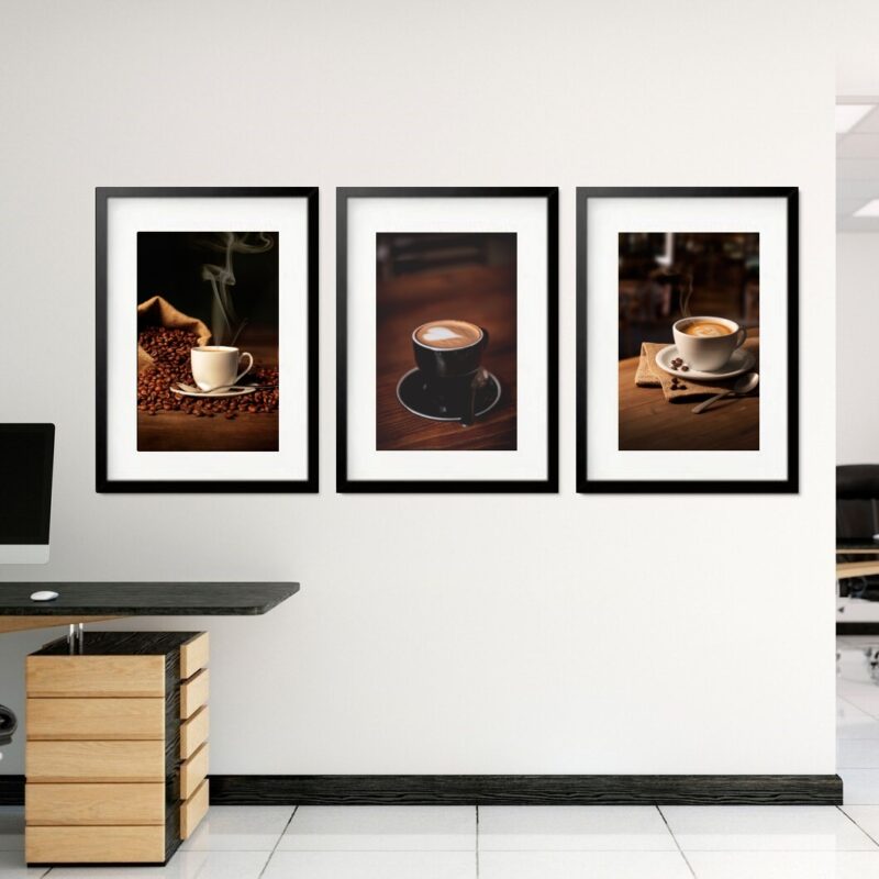 Kit 3 Quadros Grandes Xícaras de Café 60x48cm