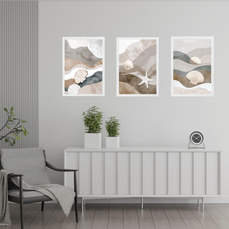 Kit 3 Quadros Praia Neutros - Abstratos b