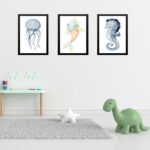 Kit 3 Quadros Quarto Infantil Fundo Do Mar