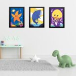 Kit 3 Quadros Quarto Infantil Tema Animais Marinhos