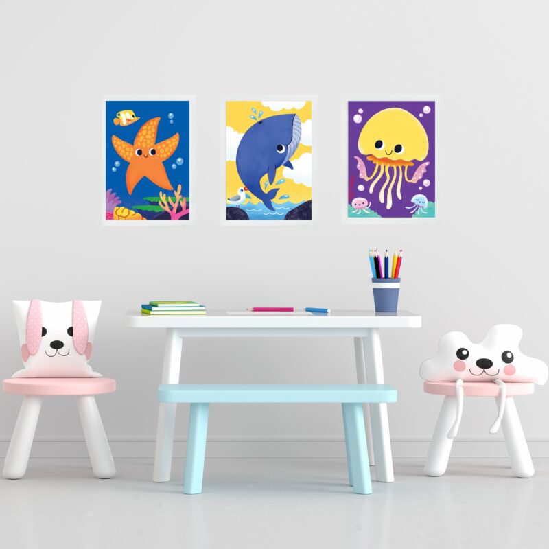 Kit 3 Quadros Quarto Infantil Tema Animais Marinhos - Image 2