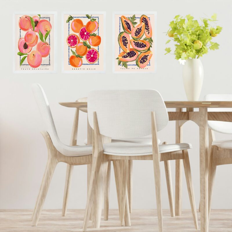 Kit 3 Quadros Sofisticados Para Cozinha - Frutas