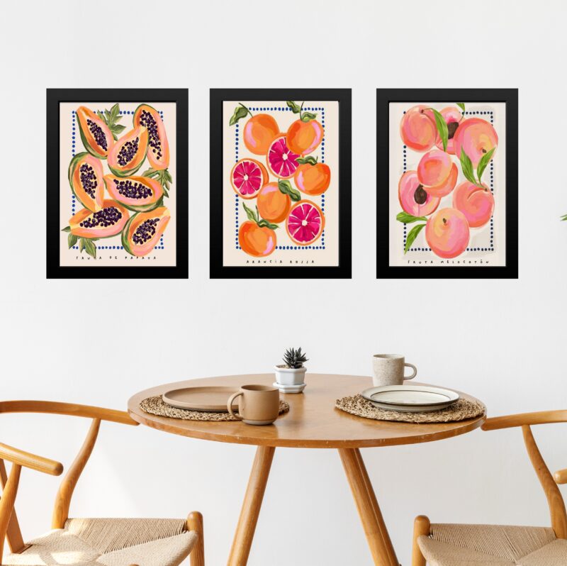 Kit 3 Quadros Sofisticados Para Cozinha - Frutas