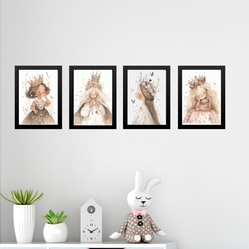 Kit 4 Quadros Infantis Menininhas Princesas