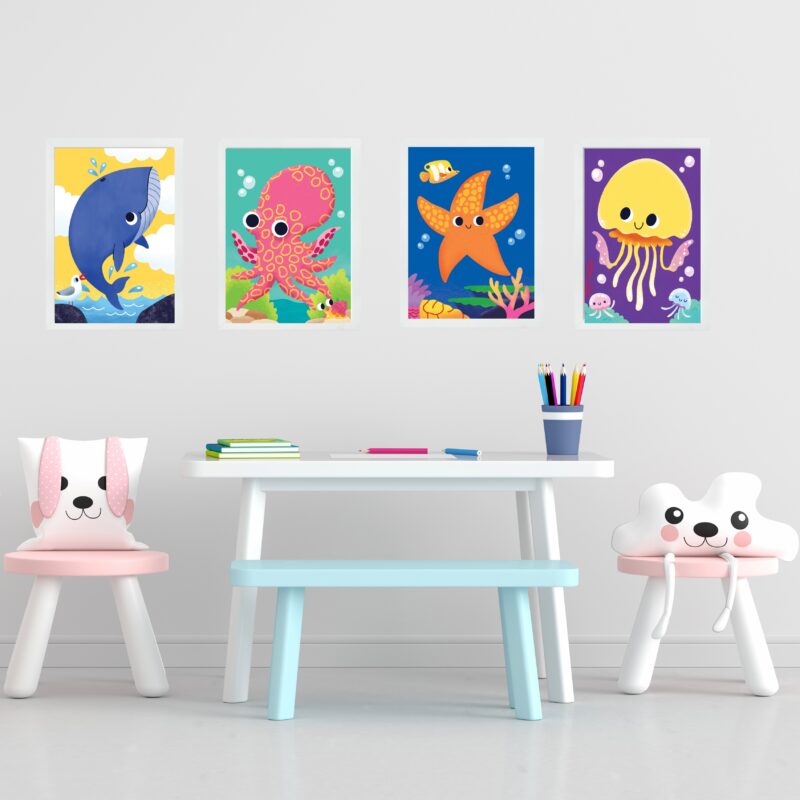 Kit 4 Quadros Quarto Infantil Tema Animais Marinhos - Image 2