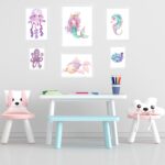 Kit 6 Quadros Quarto Infantil Menina - Fundo Do Mar