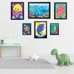 Kit 6 Quadros Quarto Infantil Tema Animais Marinhos