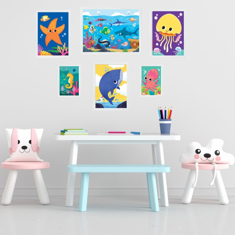 Kit 6 Quadros Quarto Infantil Tema Animais Marinhos - Image 2