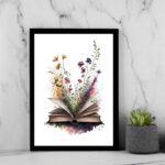 Quadro Decorativo Livro Com Flores - Aquarela