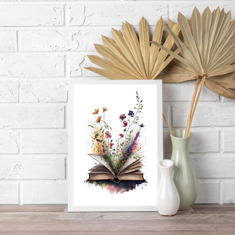 Quadro Decorativo Livro Com Flores - Aquarela b