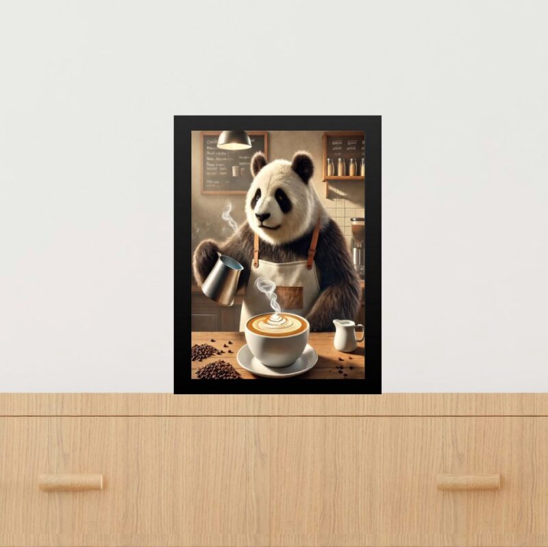 Quadro Decorativo Panda Fazendo Café