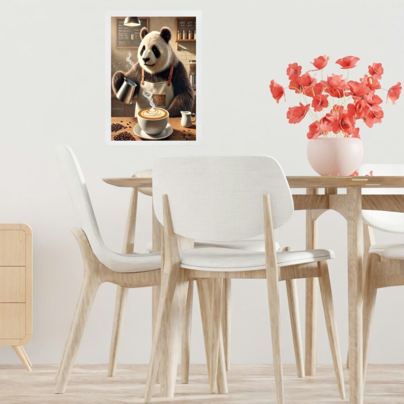 Quadro Decorativo Panda Fazendo Café