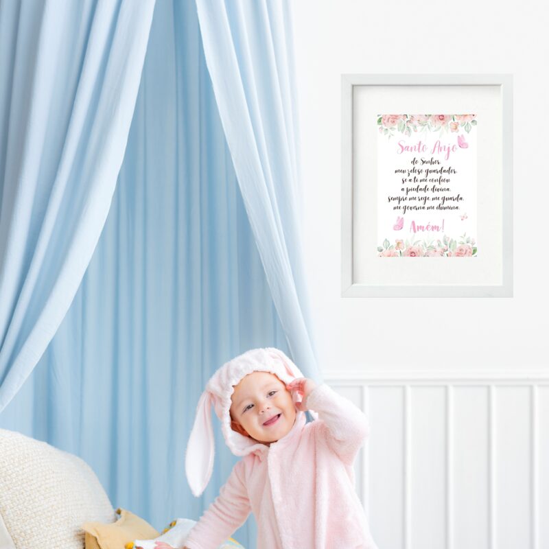 Quadro Infantil Santo Anjo Jardim - 60x48 Cm