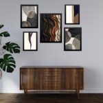 Composição 5 Quadros Decoração Moderna Abstrata Sala