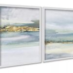 Kit 2 Quadros Abstratos Aquarela Verde Dourado