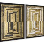 Kit 2 Quadros Abstratos Efeito 3 D - Preto Branco Ouro