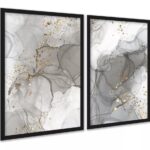 Kit 2 Quadros Abstratos Luxo Mármore Cinza