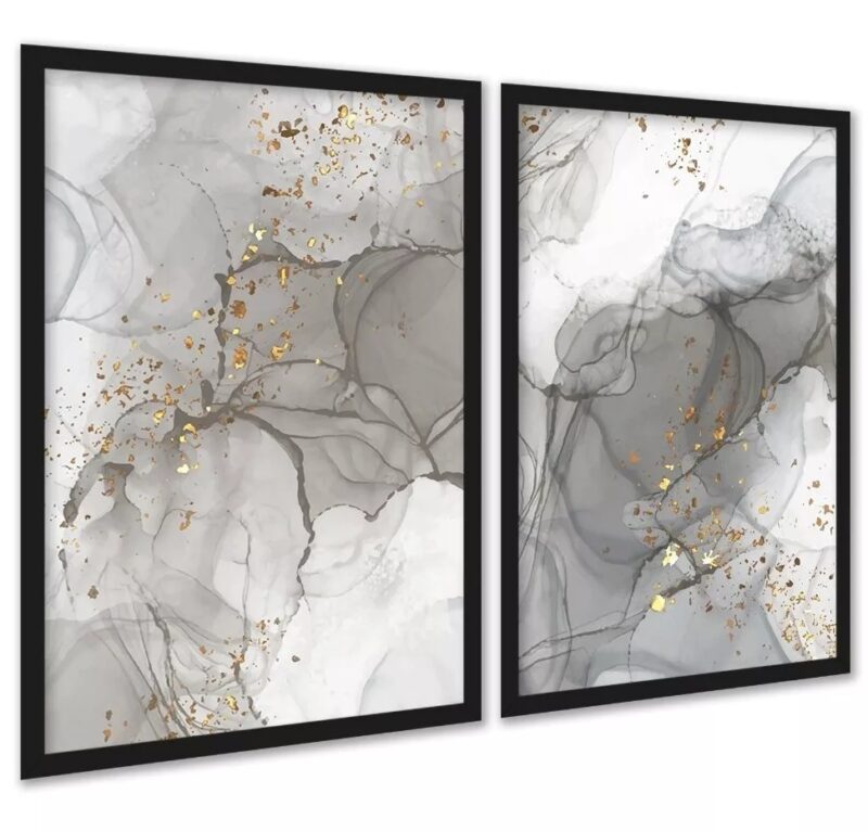 Kit 2 Quadros Abstratos Luxo Mármore Cinza