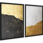 Kit 2 Quadros Abstratos Rústicos Preto Dourado