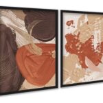Kit 2 Quadros Abstratos Terracota Efeito Tinta