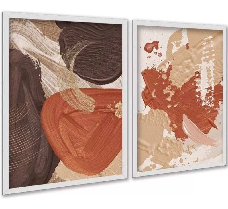 Kit 2 Quadros Abstratos Terracota Efeito Tinta