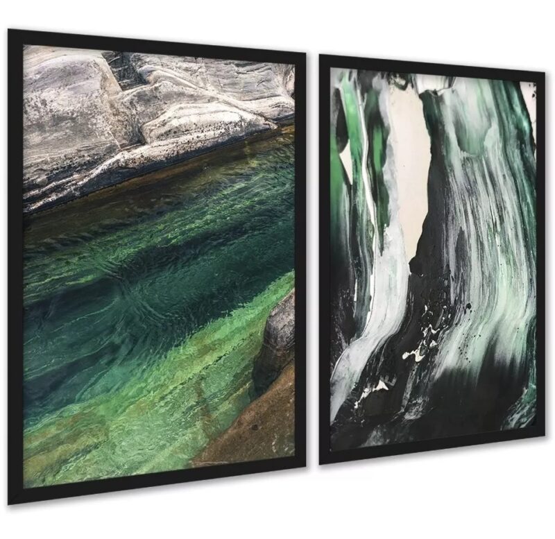 Kit 2 Quadros Abstratos Verde - Efeito Pintura