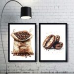 Kit 2 Quadros Aquarela - Grãos De Café