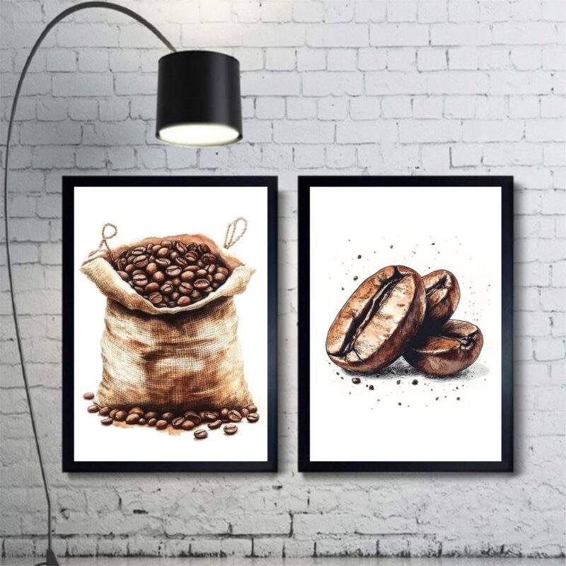 Kit 2 Quadros Aquarela - Grãos De Café