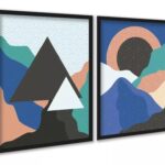 Kit 2 Quadros Bohos Montanhas Azul Verde