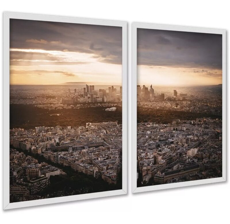 Kit 2 Quadros Cidade Ao Entardecer