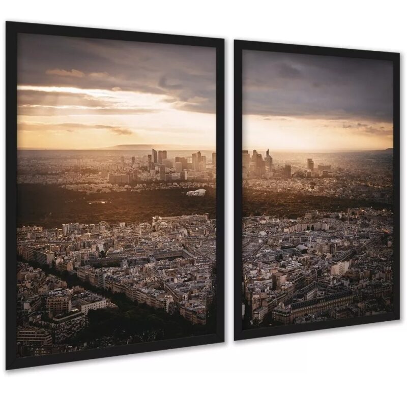 Kit 2 Quadros Cidade Ao Entardecer