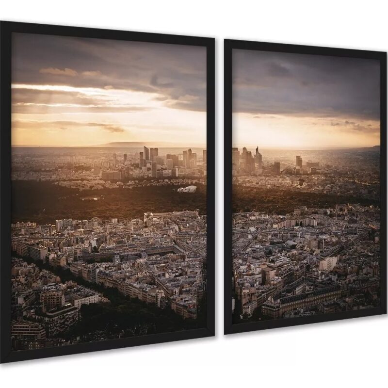 Kit 2 Quadros Cidade Ao Entardecer