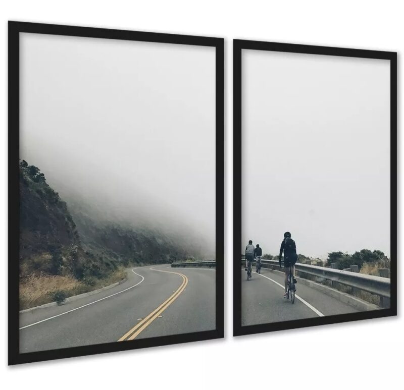 Kit 2 Quadros Decorativos Ciclistas Na Estrada