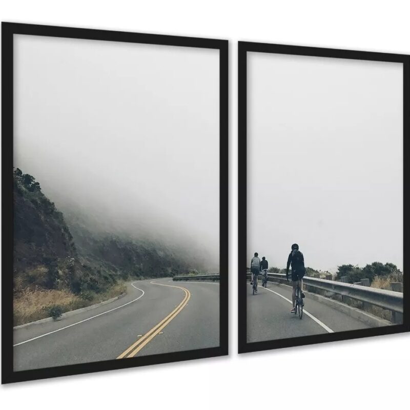 Kit 2 Quadros Decorativos Ciclistas Na Estrada