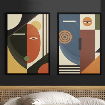 Kit 2 Quadros Decorativos Cubismo Abstrato