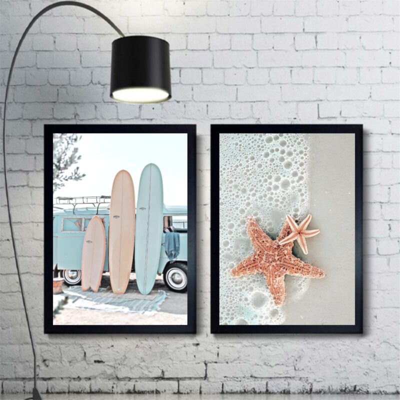 Kit 2 Quadros Decorativos De Praia - Surf Estrela Do Mar