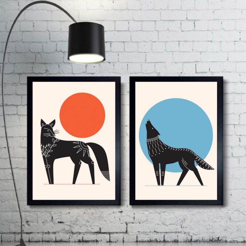 Kit 2 Quadros Decorativos Lobos Boho