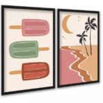 Kit 2 Quadros Decorativos Praia - Picolés