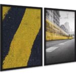 Kit 2 Quadros Decorativos Urbanos Amarelo Preto