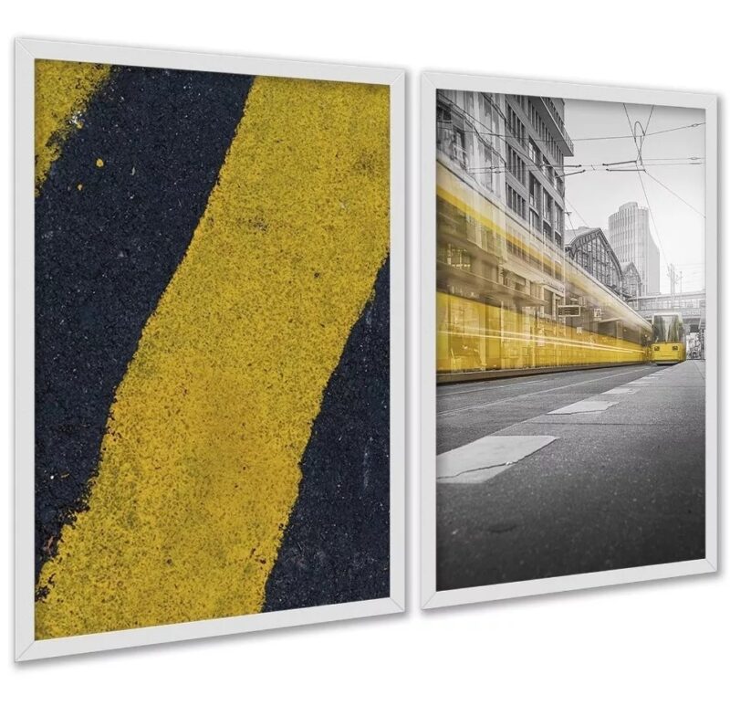 Kit 2 Quadros Decorativos Urbanos Amarelo Preto